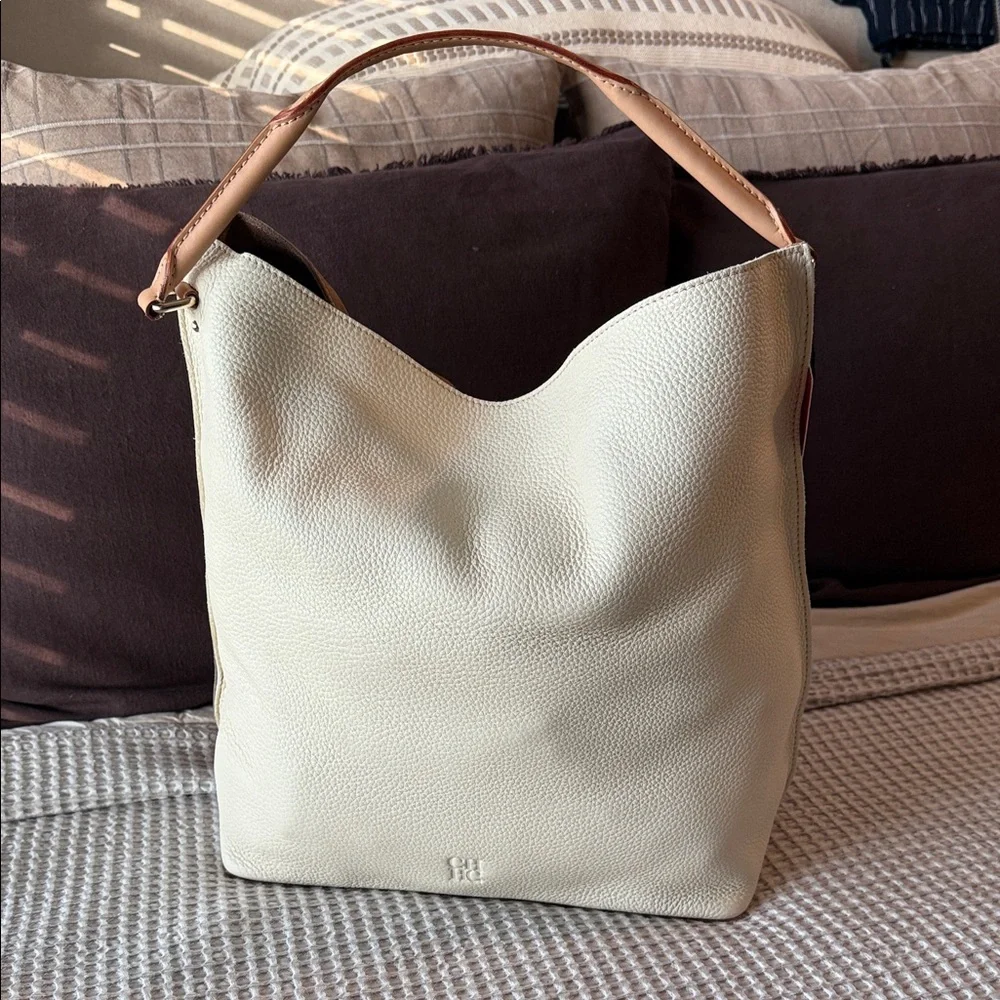 Carolina Herrera Delphine Ivory and Tan Hobo Bag - Picture 1 of 8